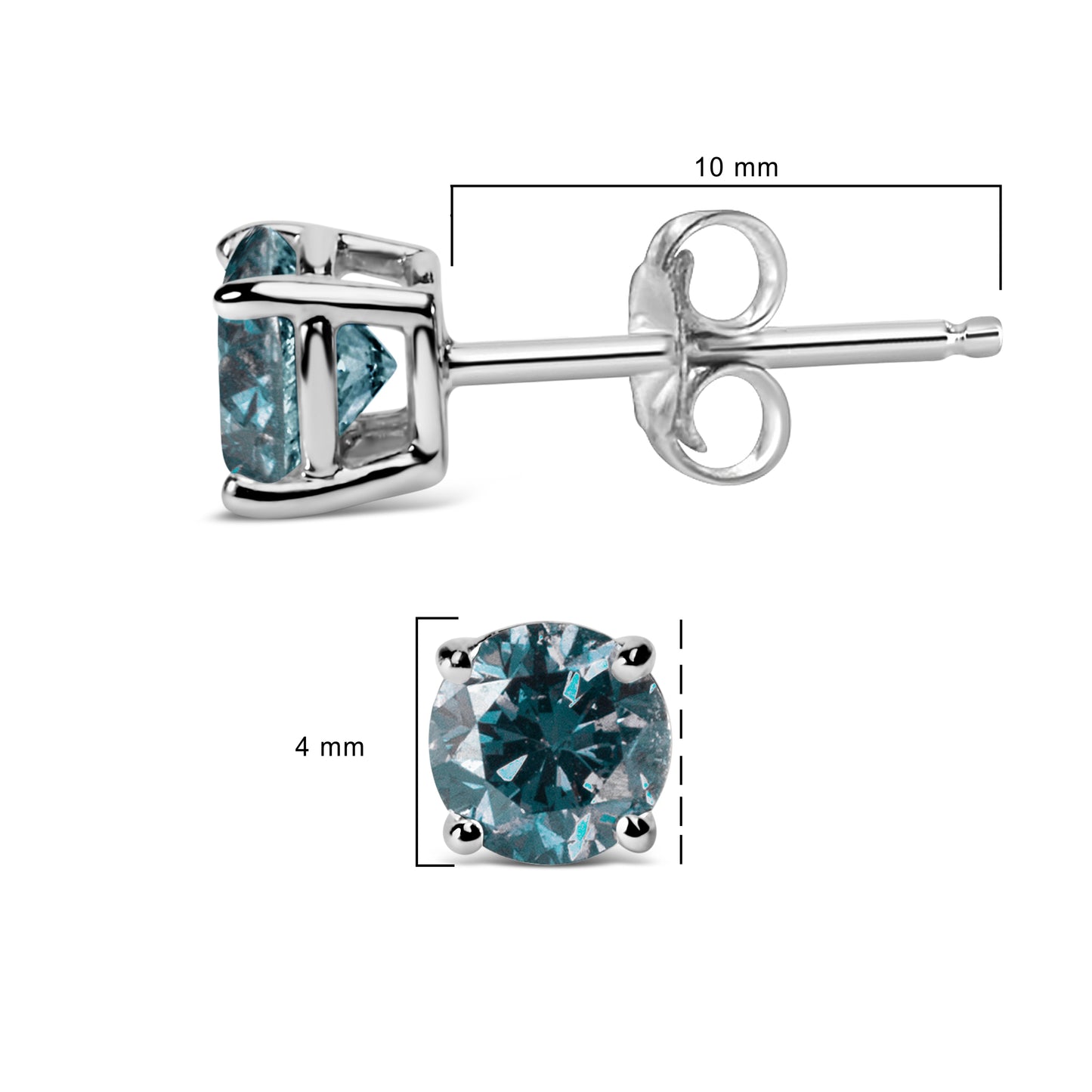 Pendientes de Stud Solitario de Diamante Azul Creado en Laboratorio en Oro Blanco de 14K