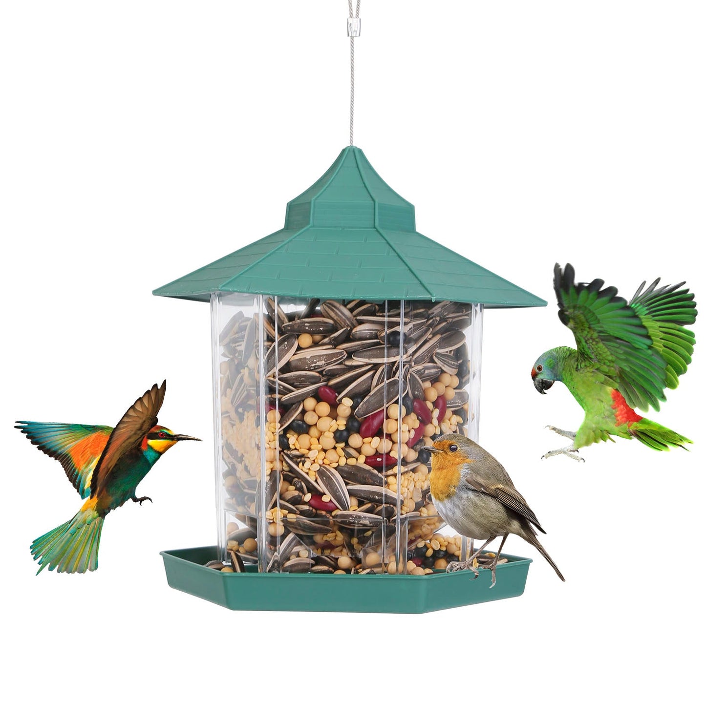 Comedero para Aves Silvestres en Forma de Gazebo Colgante con Gran Capacidad