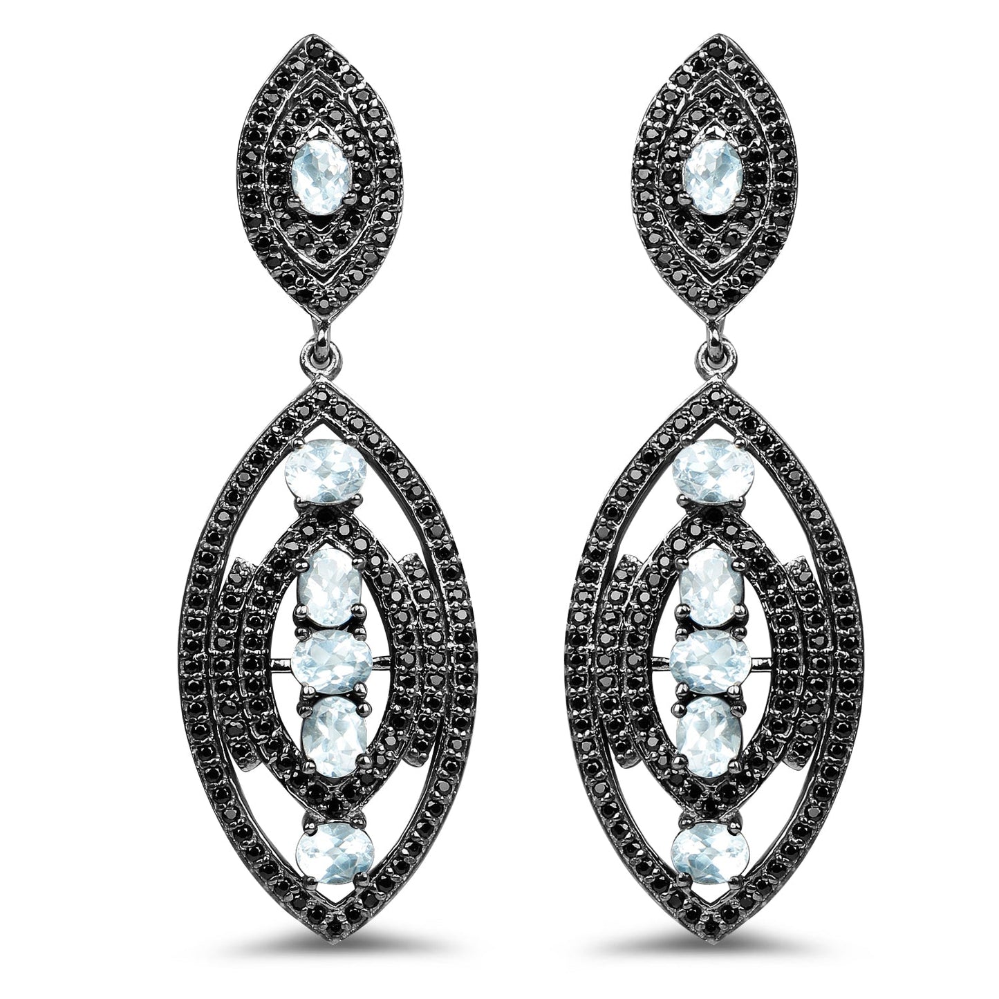 Boucles d'oreilles en topaze bleue et spinelle noire de 8,80 carats