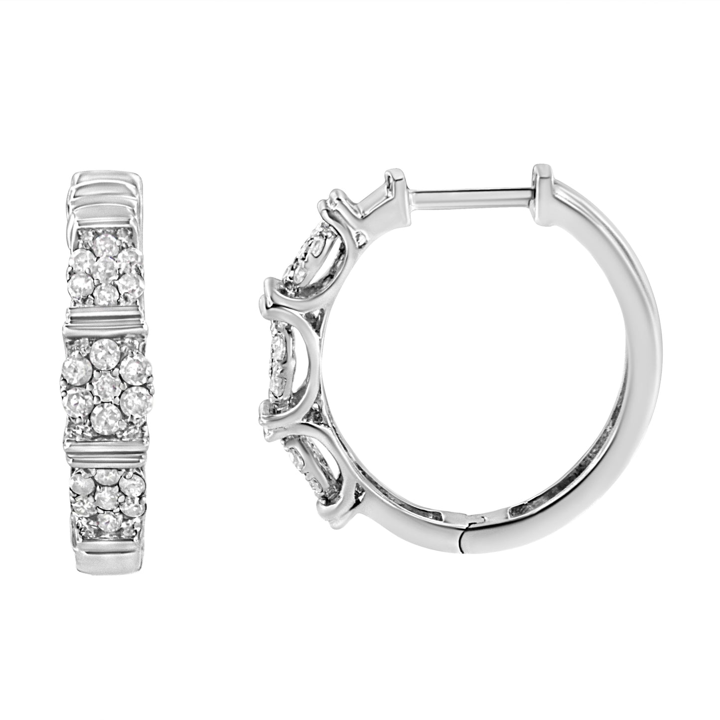 Boucles d'oreilles créoles en argent sterling .925 avec diamants cultivés en laboratoire en forme de