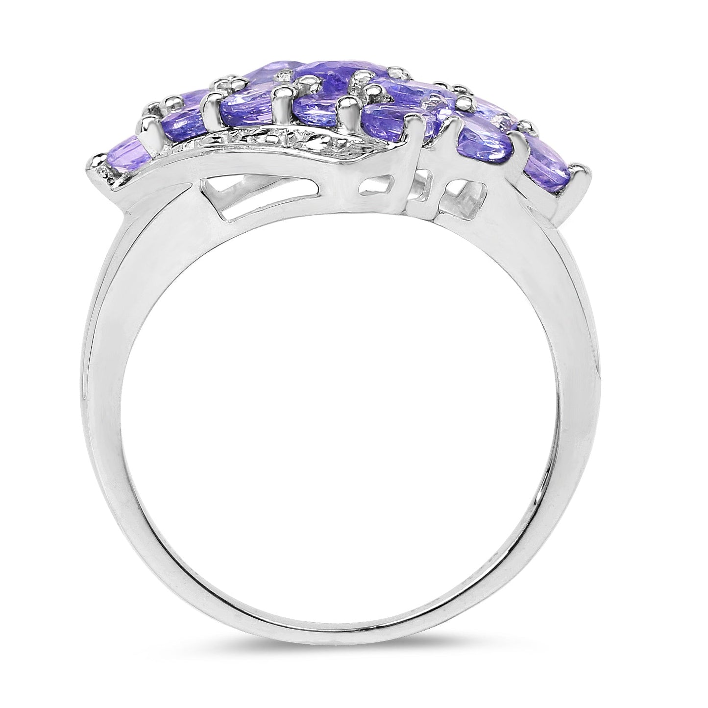 Anillo de Clúster de Tanzanita Genuina de 1.85 Quilates en Plata Esterlina