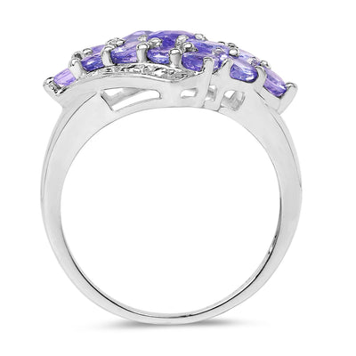 1.85 Carat Genuine Tanzanite Cluster Ring in Sterling Silver