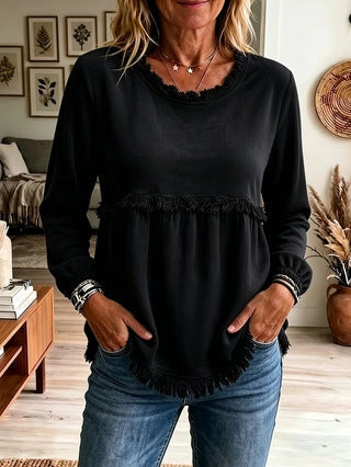 Haut Femme à Manches Amples en Dentelle et Patchwork