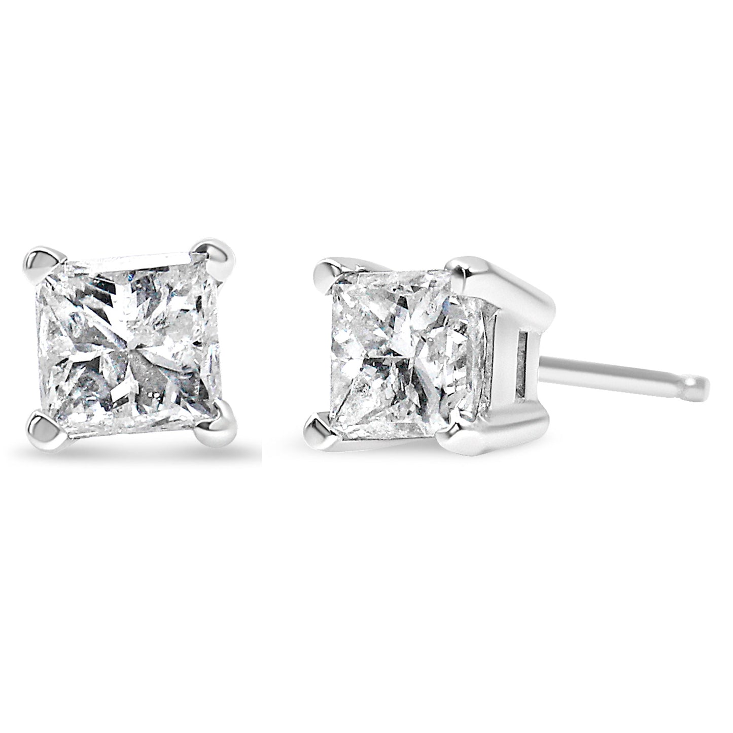 Boucles d'oreilles en diamant taille princesse certifiées AGS 2/5 Cttw en or blanc 14K