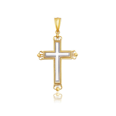 14k Two-Tone Gold Cross Pendant with Ornate Design