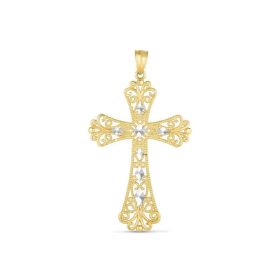 Pendentif croix en or 14 carats bicolore avec taille diamant