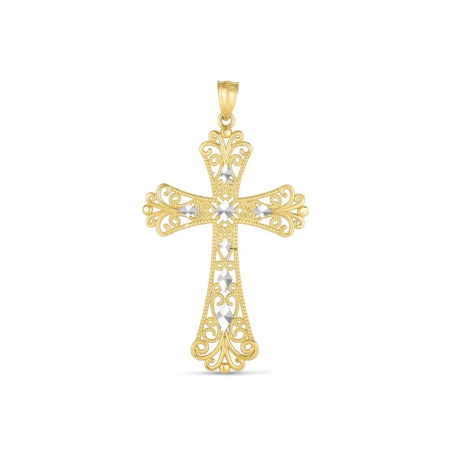 Colgante de Cruz Cortada de Diamante de Oro de Dos Tonos de 14k
