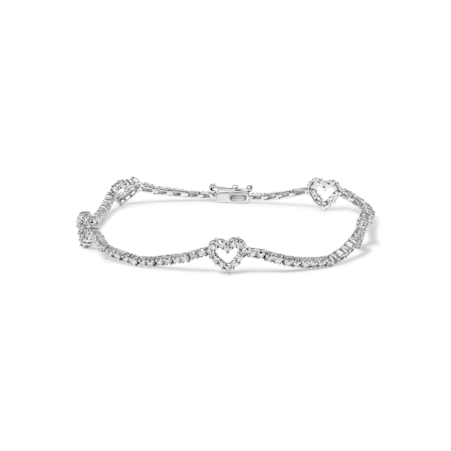 Pulsera de Estación de Corazón de Diamante de Oro Blanco de 14K - 1.5 Cttw