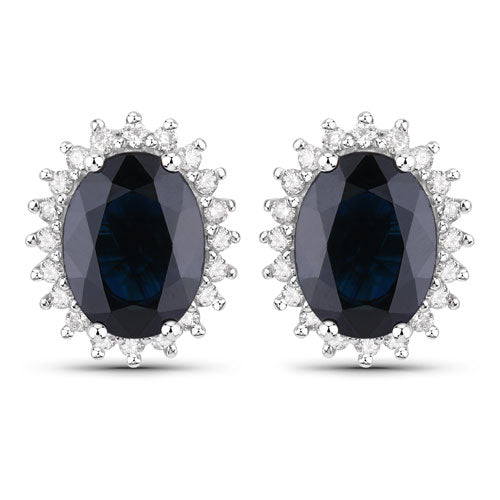 3.32 Carat Genuine Blue Sapphire and Diamond Halo Earrings