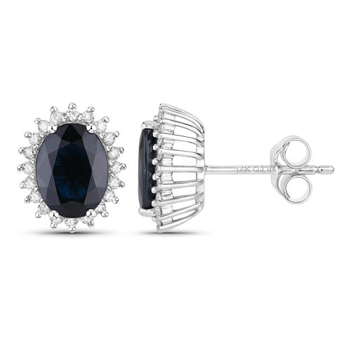 3.32 Carat Genuine Blue Sapphire and Diamond Halo Earrings