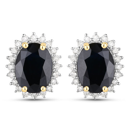 Boucles d'oreilles en saphir bleu et diamant de 3,32 carats en or 14K