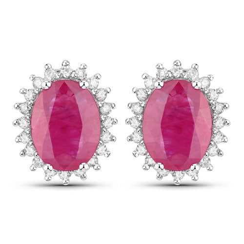Boucles d'oreilles en or blanc 14K avec rubis et diamants blancs de 3,14 carats