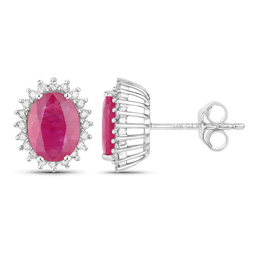 Boucles d'oreilles en or blanc 14K avec rubis et diamants blancs de 3,14 carats
