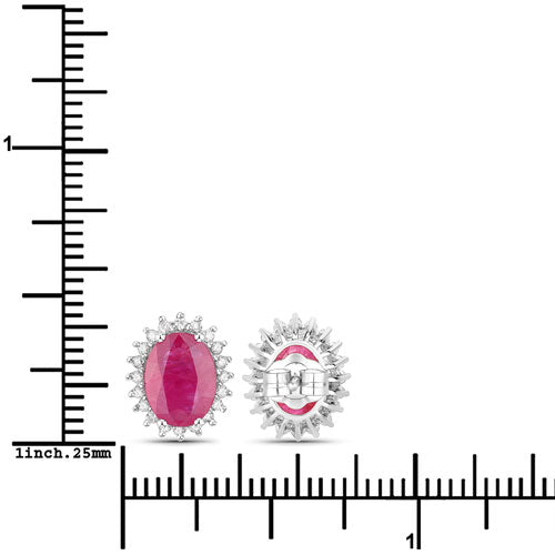 Boucles d'oreilles en or blanc 14K avec rubis et diamants blancs de 3,14 carats