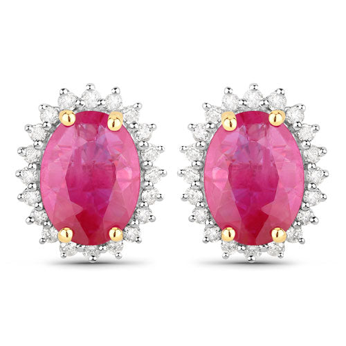 Pendientes de Rubí y Diamante Genuine de 3.14 Quilates en Oro Amarillo de 14K