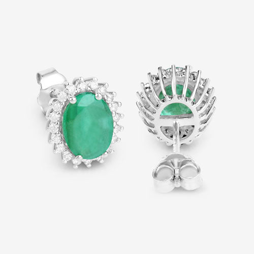 Pendientes de Esmeralda Zambiana y Diamante Blanco de 2.66 Quilates
