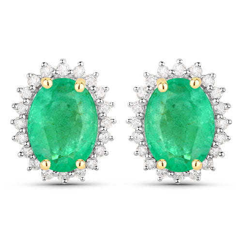 2.66 Carat Genuine Zambian Emerald and Diamond Halo Earrings