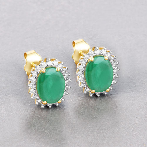 2.66 Carat Genuine Zambian Emerald and Diamond Halo Earrings