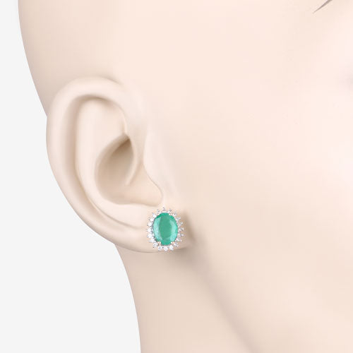 2.66 Carat Genuine Zambian Emerald and Diamond Halo Earrings