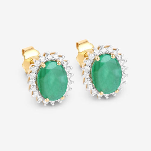 2.66 Carat Genuine Zambian Emerald and Diamond Halo Earrings