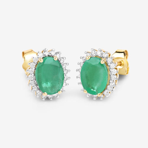 2.66 Carat Genuine Zambian Emerald and Diamond Halo Earrings