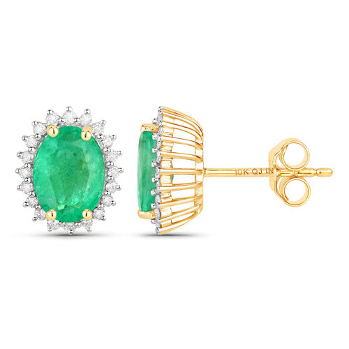 2.66 Carat Genuine Zambian Emerald and Diamond Halo Earrings