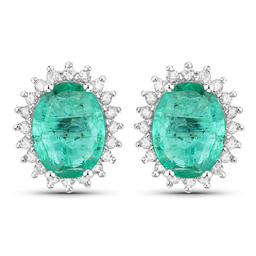 Pendientes de Esmeralda Zambiana y Diamantes Blancos de 2.66 Quilates