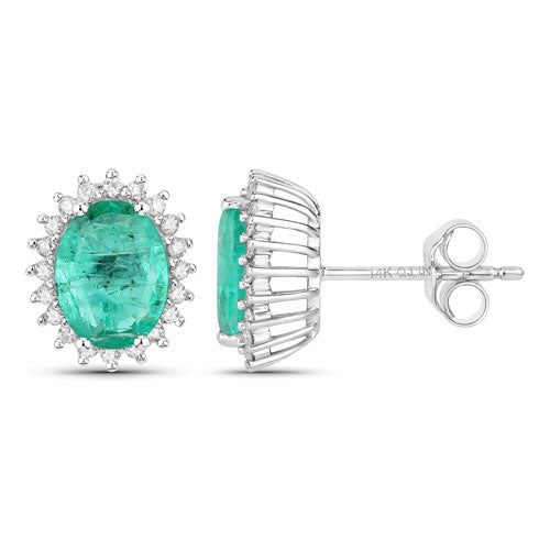 Pendientes de Esmeralda Zambiana y Diamantes Blancos de 2.66 Quilates