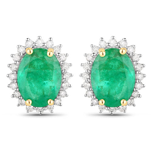 2.66 Carat Genuine Zambian Emerald and Diamond Halo Earrings