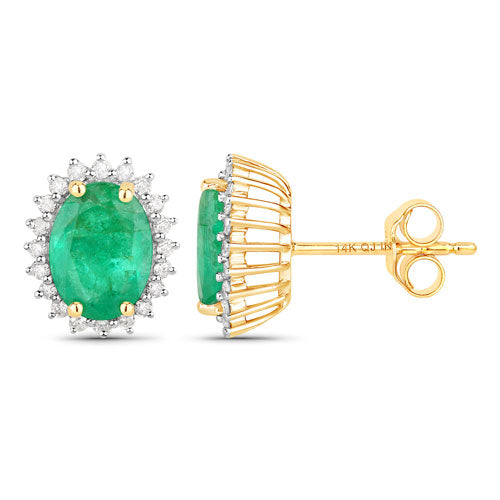 2.66 Carat Genuine Zambian Emerald and Diamond Halo Earrings