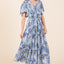 Floral Tie Waist Flutter Sleeve Tiered Dress for Women