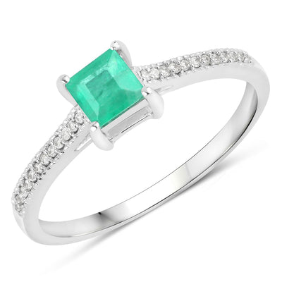 0.67 Carat Zambian Emerald & Diamond 14K White Gold Engagement Ring