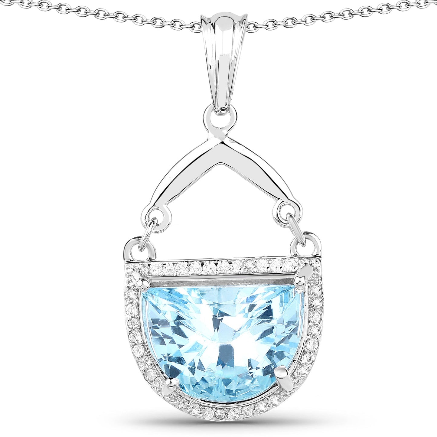 Pendentif en Topaze Bleue Suisse de 4,08 Carats et Topaze Blanche en Argent Sterling