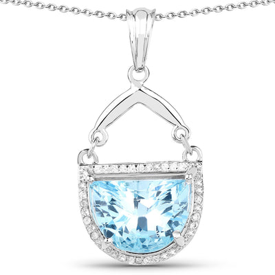 4.08 Carat Swiss Blue Topaz & White Topaz Pendant in Sterling Silver