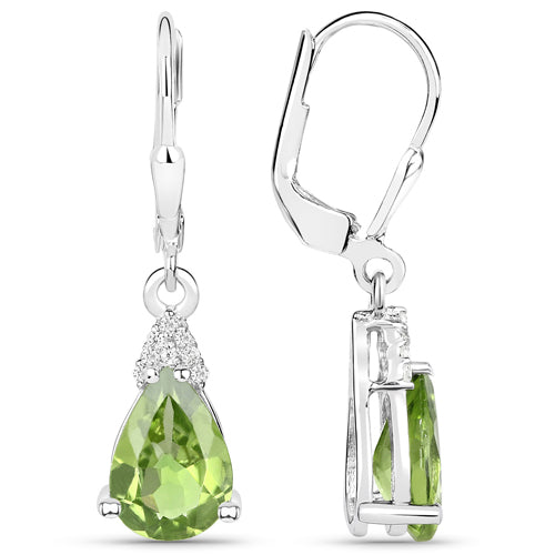 Boucles d'oreilles en péridot véritable de 2,80 carats et zircon blanc