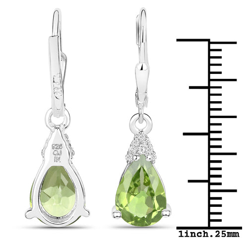 Boucles d'oreilles en péridot véritable de 2,80 carats et zircon blanc