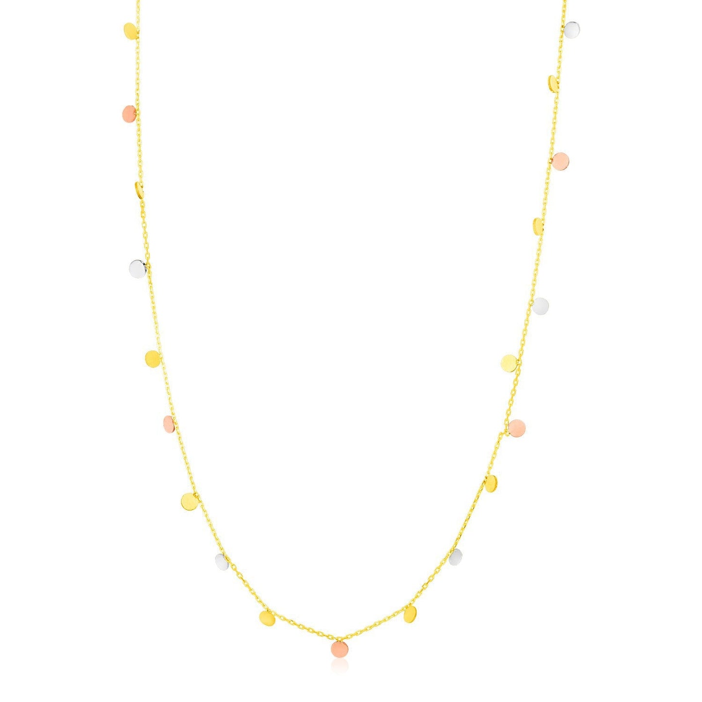 Collar de Tri Color de 14K con Círculos Colgantes