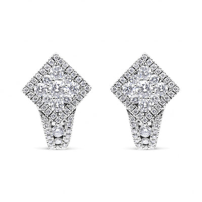 Pendientes Huggie de Halo de Diamantes en Oro Blanco de 18K