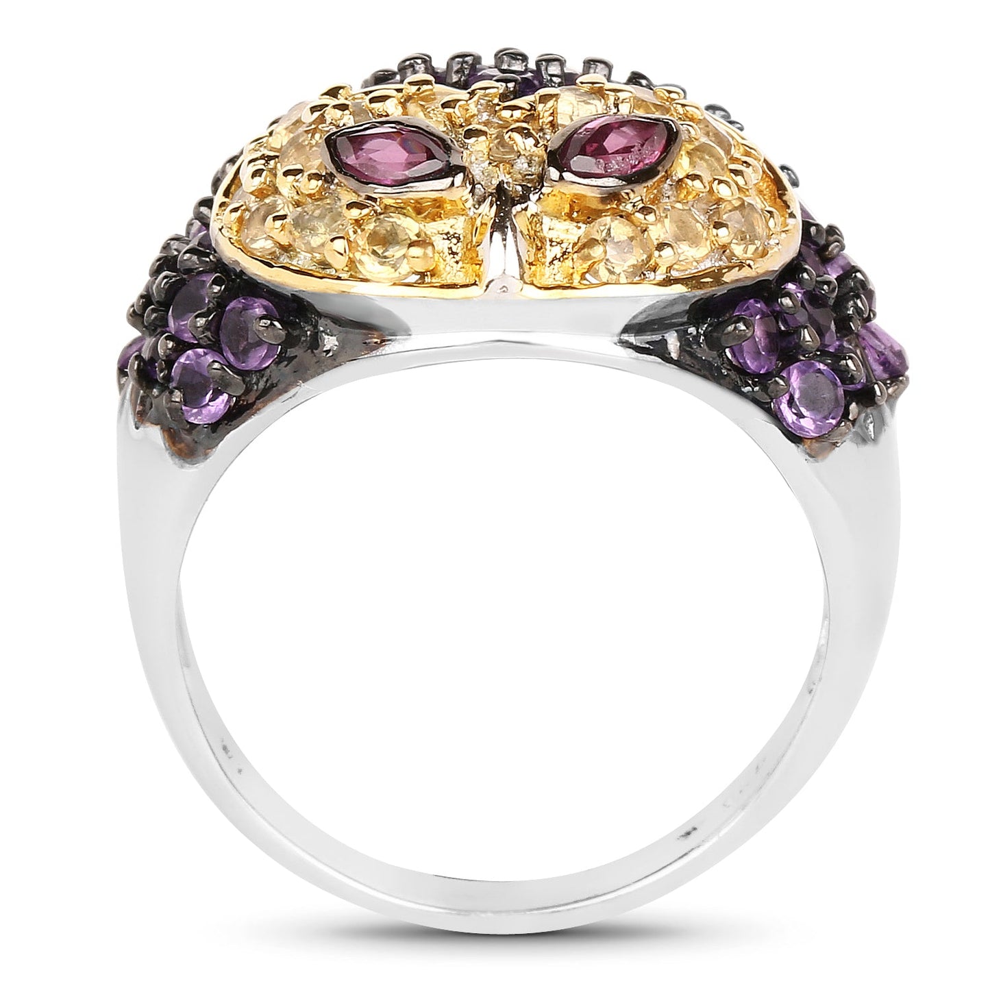 2.01 Carat Genuine Rhodolite and Amethyst Sterling Silver Ring