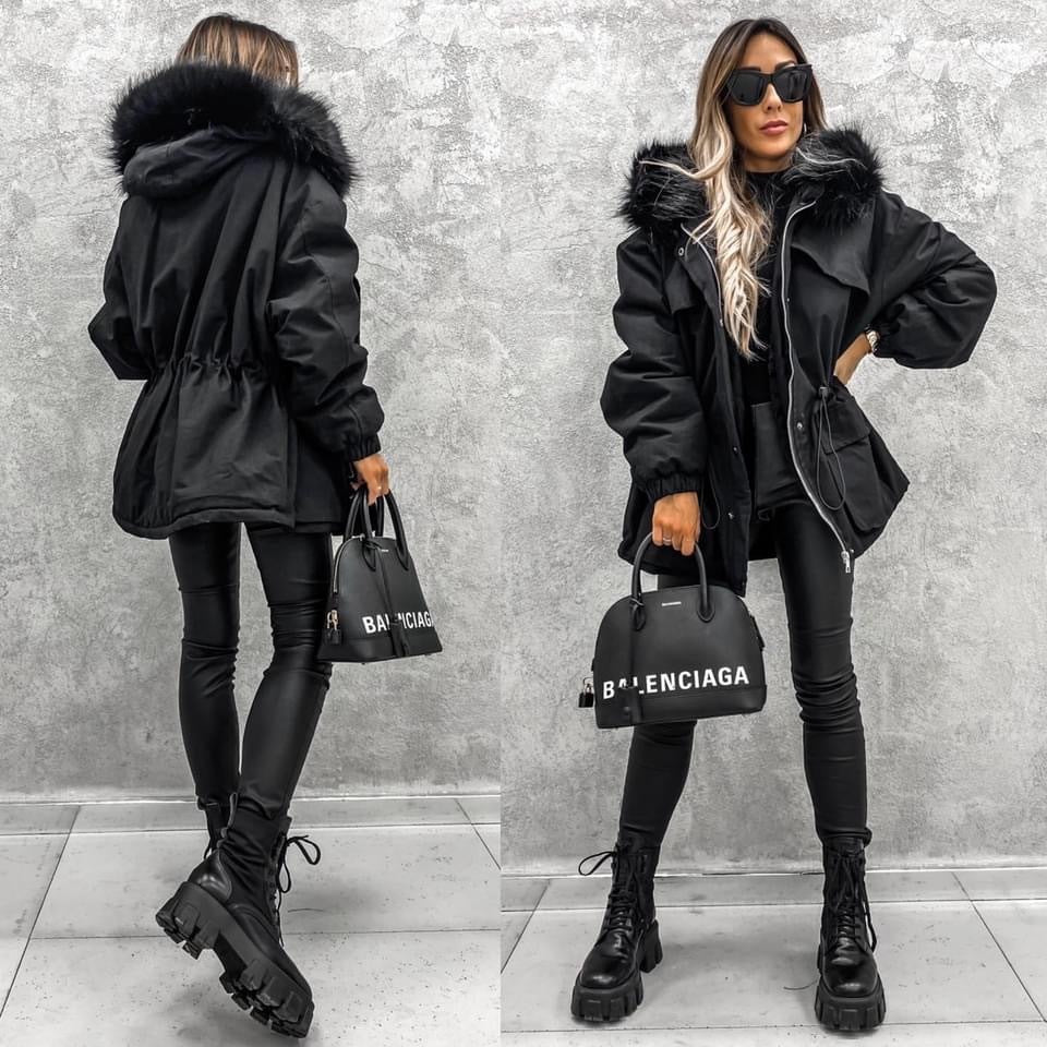 Parka con cuello de piel sintética de estilo europeo y americano