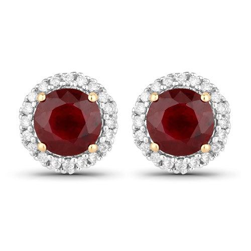 Boucles d'oreilles en or jaune 14K avec rubis et diamants blancs de 2,14 carats