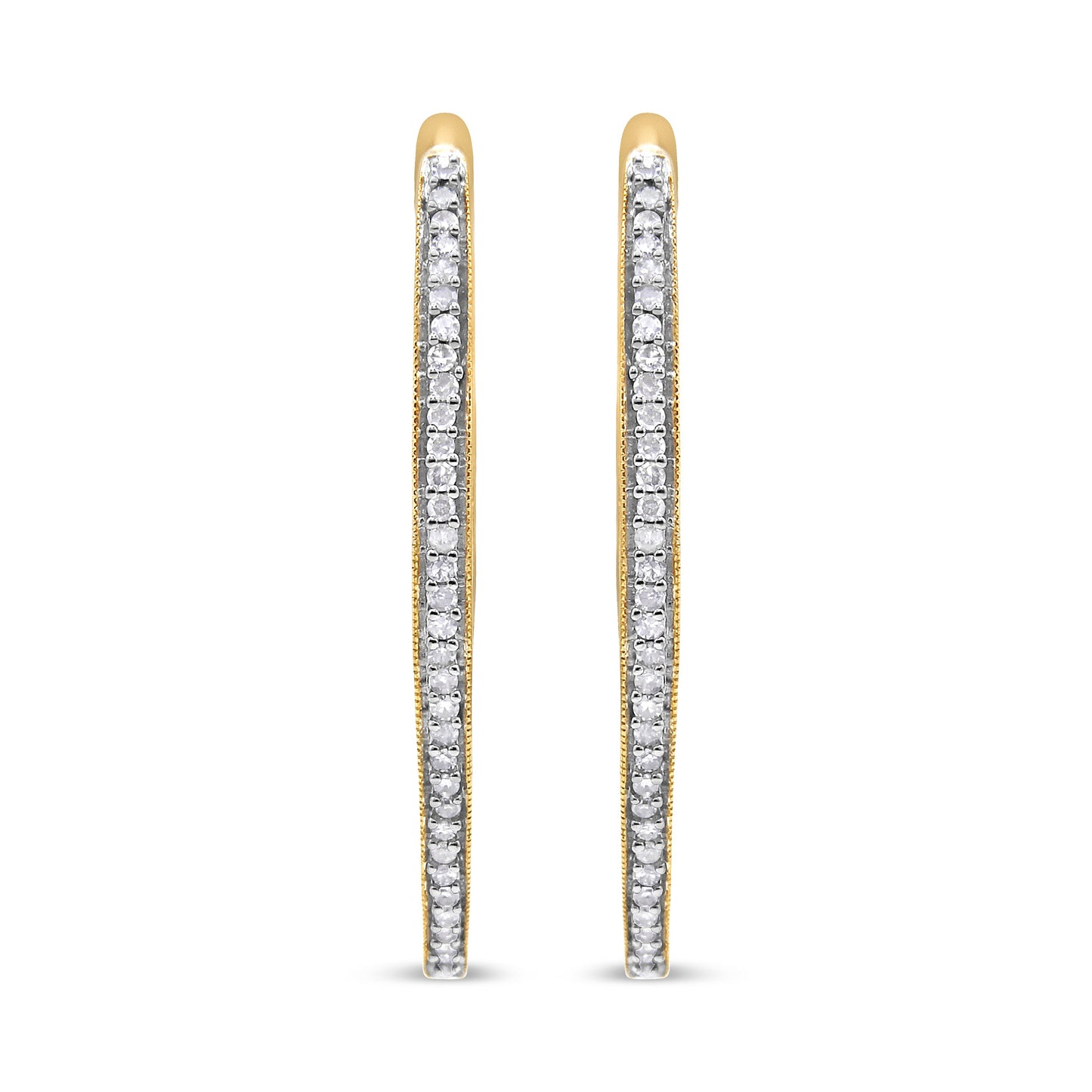 Pendientes de aro de diamantes cortados en redondo de oro amarillo de 10k
