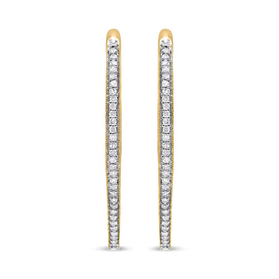 Pendientes de aro de diamantes cortados en redondo de oro amarillo de 10k