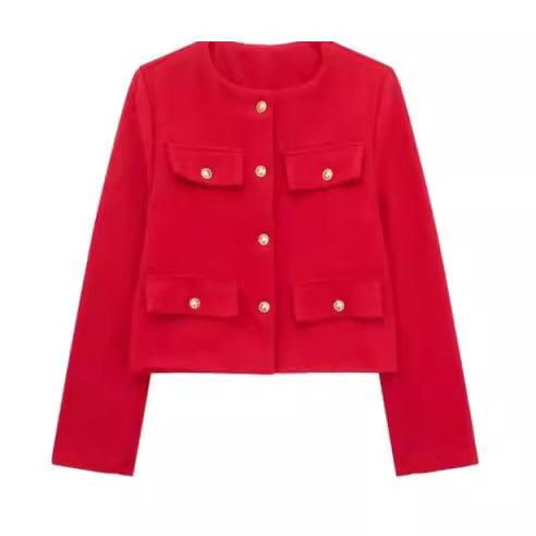 Veste Croppée Chic Décorée de Poches