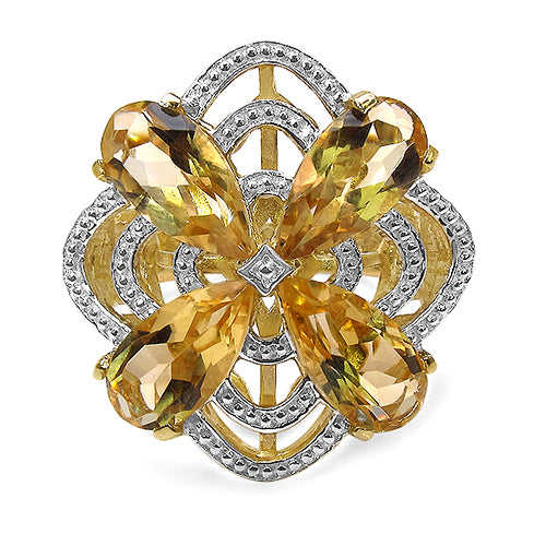 Bague en Citrine et Diamant Plaquée Or Jaune 14K