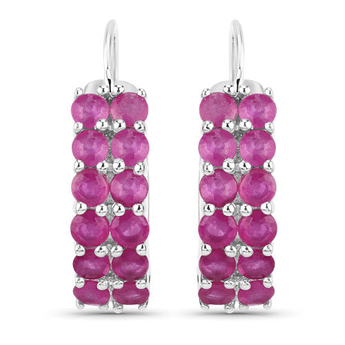 3.12 Carat Genuine Ruby Sterling Silver Hoop Earrings