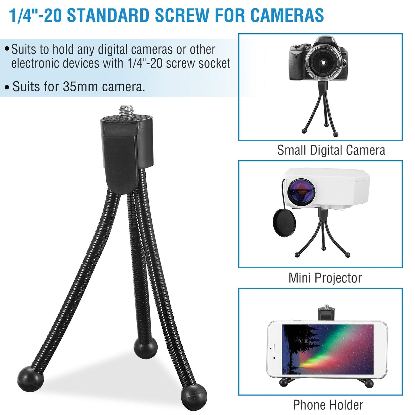 LJG Flexible Tabletop Tripod Stand for Cameras & Mini Projectors