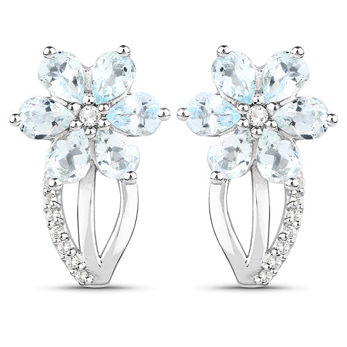 1.54 Carat Genuine Aquamarine & White Topaz Sterling Silver Earrings