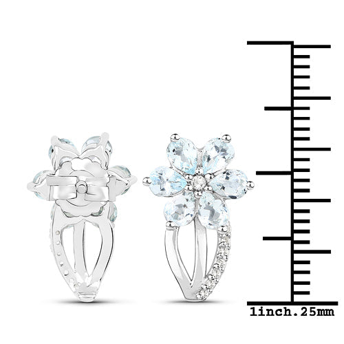 1.54 Carat Genuine Aquamarine & White Topaz Sterling Silver Earrings