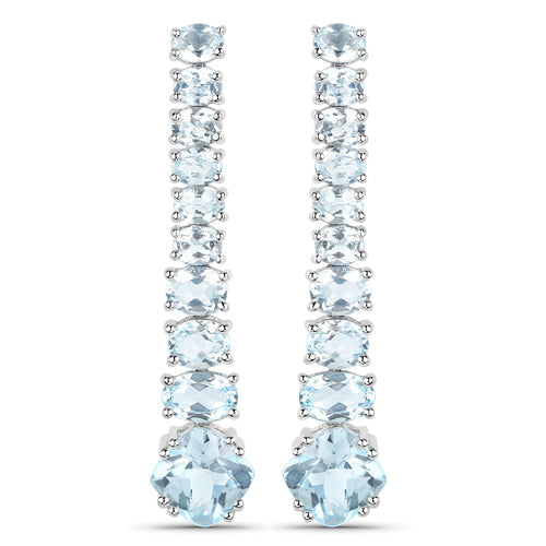 Pendientes de Topacio Azul Elegantes con Baño de Oro Blanco de 18K